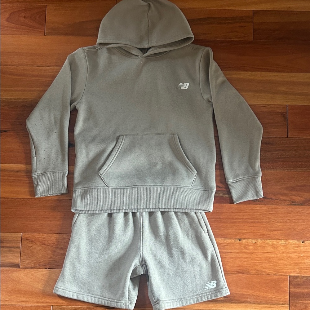 New Balance Kids Khaki Hoodie and Matching Shorts Set